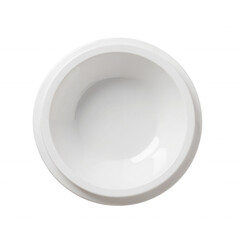 Round White Ceramic Bowl Displayed Overhead with Double Rim Detail