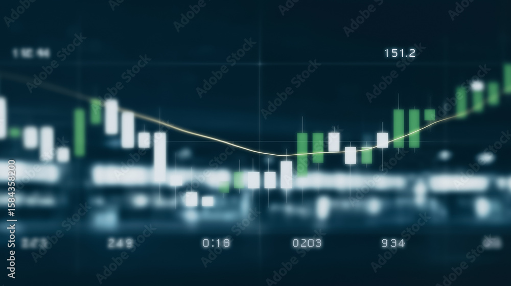 Poster financial data visualization: a dynamic visual representation of stock market trends, showcasing the