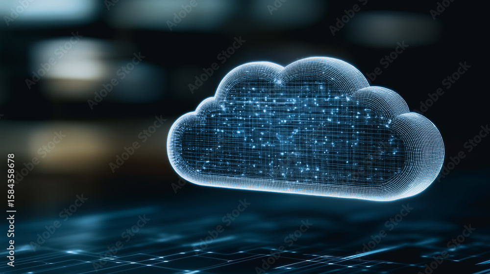 Poster cloud computing technology: a digital representation of cloud technology, with a modern design again