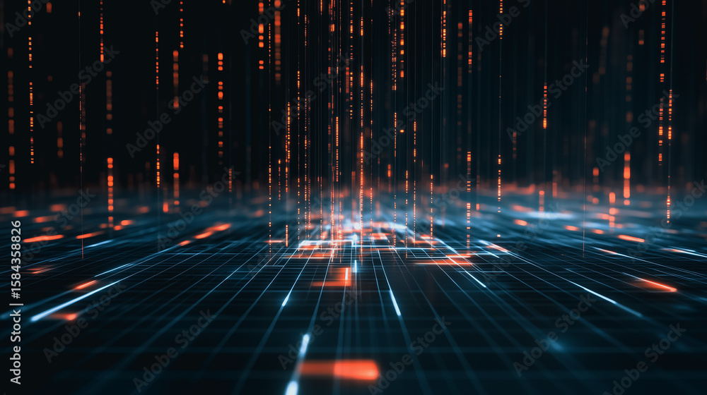 Poster digital data stream: an abstract representation of the digital world unfolds, with streams of data f