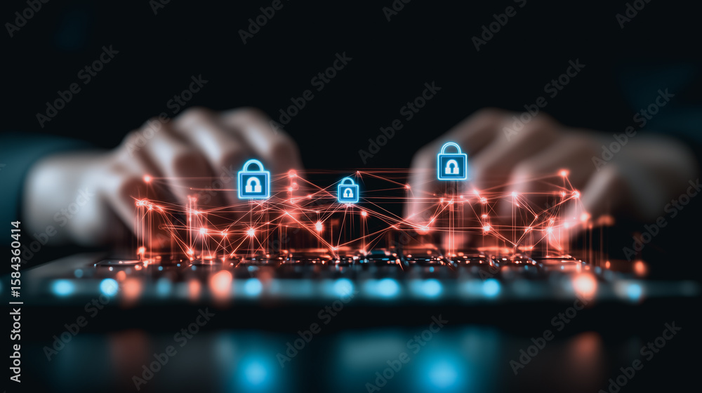 Poster digital fortress: this image showcases an artistic representation of computer security and data prot