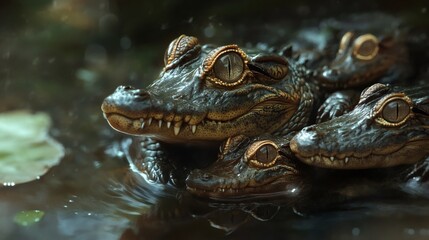 Obraz premium Young alligators in murky water.