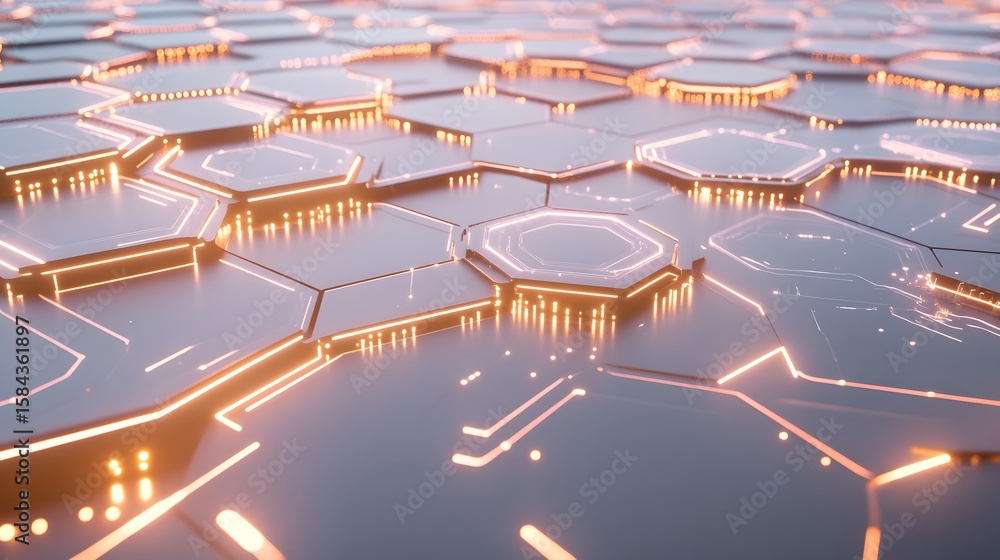 Poster geometric hexagonal pattern with glowing lines.