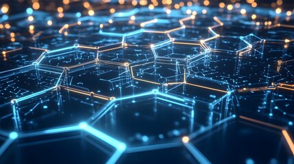 Obraz premium Hexagonal network structure with glowing lines.