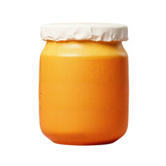 Small Glass Jar Filled With Bright Orange Jam Sealed With White Lid