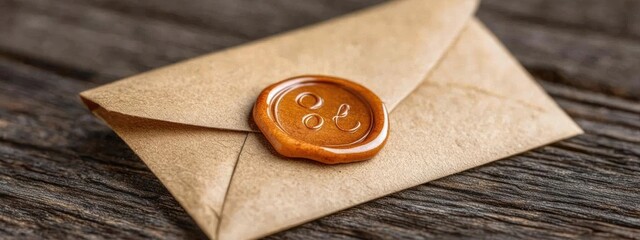 Vintage letter with wax seal on wooden surface.