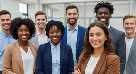 Photo of diverse business team smiles together in the office