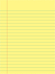 黄色いリーガルパッド風メモ用紙のイラスト｜ノート、罫線、黄色い紙、文房具