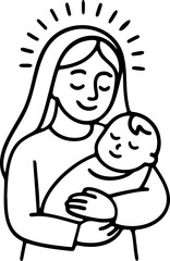 irgin Mary Holding Baby Jesus – Christian Catholic Flat SVG Illustration