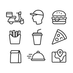 Fast food vector icons collection. Outline symbols. Line design