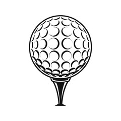 Golf ball on tee with crescent dimples in outlined vintage style vector illustration