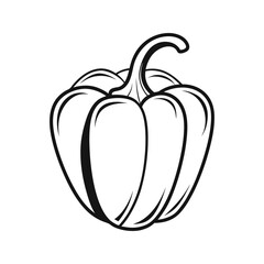 Bell pepper front view black outline with soft edges, vegetable art vector illustration