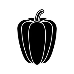 Simple black bell pepper with white contour lines, food icon vector illustration