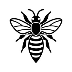 Bee front view icon with wings and stripes, simple clean design vector illustration