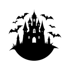 Haunted house with flying bats vector illustration.

