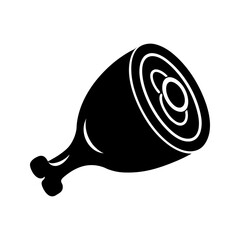 Bold solid black ham icon with round cut design, minimal meat graphic vector illustration 