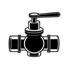 Line drawing of ball valve with side pipes, fluid control vector illustration 