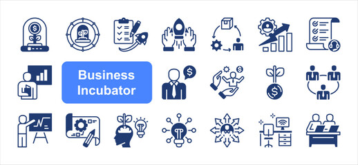 Business incubator editable stroke icon set, with Startup, Funding, Business development, Product development, Business plan, Innovation.