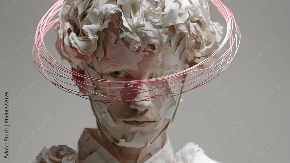 Poster abstract portrait with intricate textures and swirling elements.