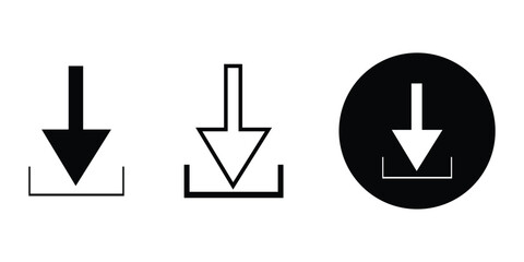 Download icon set. Vector icon set on white background, download button, arrow downloading icon, download files icon. Download sign and symbol. Vector illustration. 