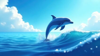 Playful Dolphin Leaps Over Ocean Wave