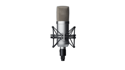 Studio microphone, professional recording equipment, isolated on transparent background