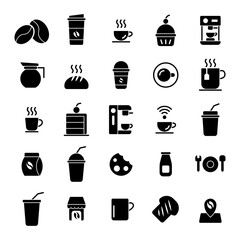 Coffee Shop solid icon set. Vector and Illustration