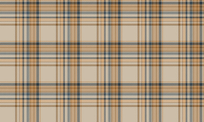 Seamless plaid pattern, beige, yellow, dark blue for textiles, fashion clothing such as shirts, dresses, skirts or pants, giving a vintage look, simple but modern.