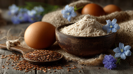 Vegan egg substitute made with flaxseed and flour, beautifully arranged