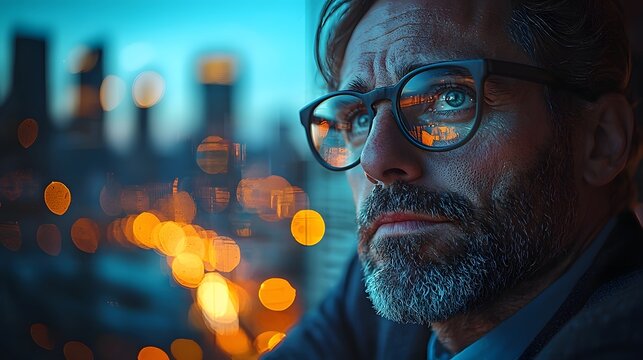Hardworking businessman working late into the night with coffee in hand
