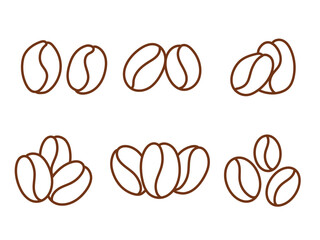Coffee bean icon set, hand drawn outline style coffee