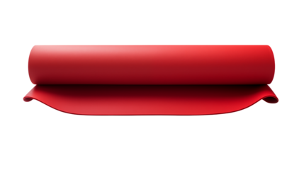Unrolled vibrant red yoga mat isolated on transparent background perfect for fitness and exercise promotions