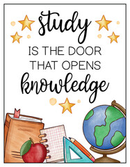 Watercolor Positive Affirmation School Poster with  Educational Elements