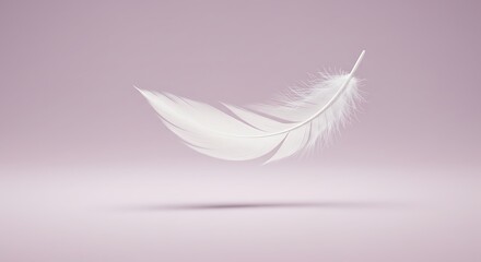 Obraz premium Single White Feather Floating, Minimalist Design, Serene Pastel Background, Elegant and Delicate.