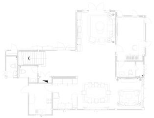 House Floor Plan - Ground Floor Layout with Kitchen, Dining, and Living Room Vector