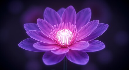 Glowing Purple Water Lily: Serene, Mystical, Digital Art, Close-up Macro Photography