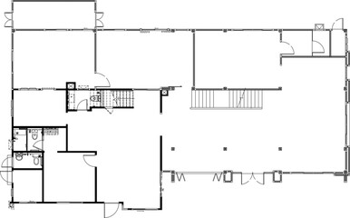 2D AutoCAD Drawing - Ground Floor House Layout with Door, Window Frames, and Room Zoning Vector