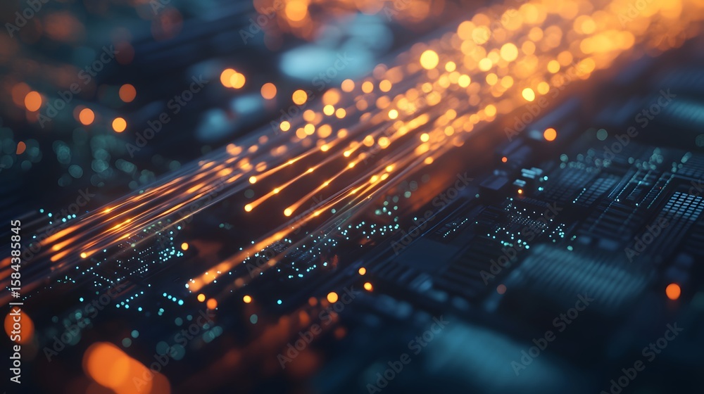 Aufkleber abstract design of glowing lines on a circuit board.