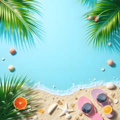 "Tropical Summer Background with Beach Elements and Bright Colors"