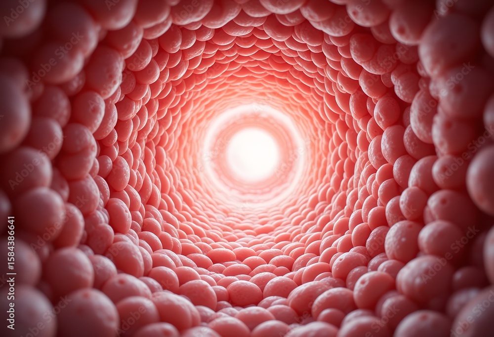 Aufkleber intricate tunnel composed of clustered smooth spheres creating a glowing pathway to light