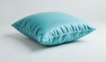 Teal blue square pillow, smooth satin texture. Modern, minimalist design. Perfect for home decor or mockups.