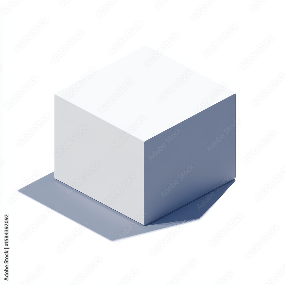 Poster a simple, three-dimensional cube with a shadow.