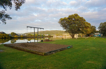 A sunny morning with beautiful views around Riverside Park in Whangarei, New Zealand.