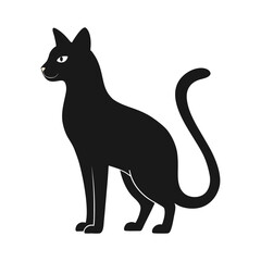 Elegant black cat silhouette sitting gracefully isolated on white background