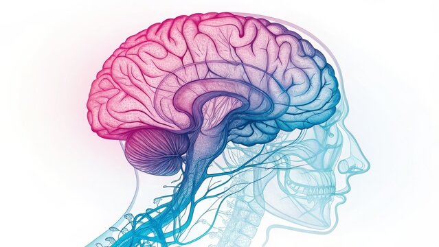 Pink and Blue Brain Anatomy Illustration Central Nervous System, Neurological Health, Brain Structure, Digital Art Neuroanatomy, Neuroscience