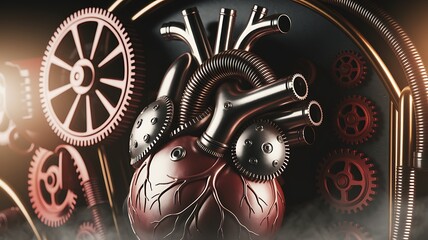Steampunk Heart Gear Mechanism in Dark Smoky Setting