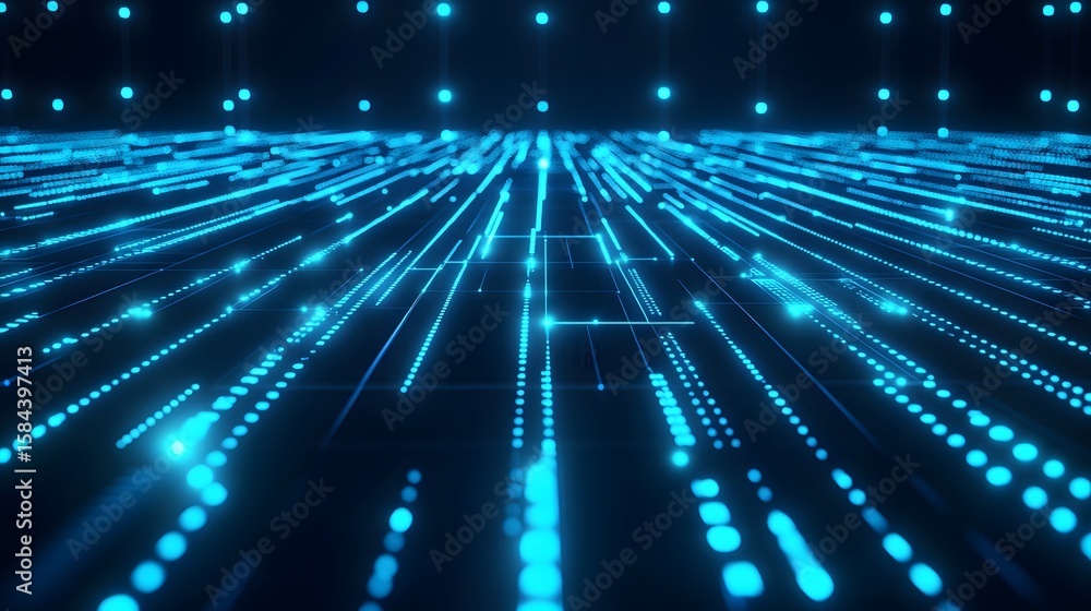 Poster abstract design of glowing lines and dots.