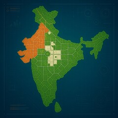 Smart City Map in Shape of India with Saffron, White, and Green Zones on Futuristic Digital Grid