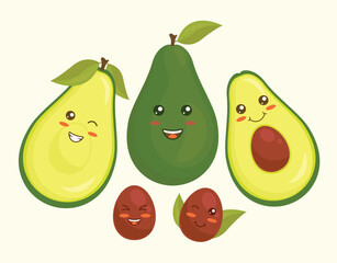 Cute kawaii avocado fruit vector