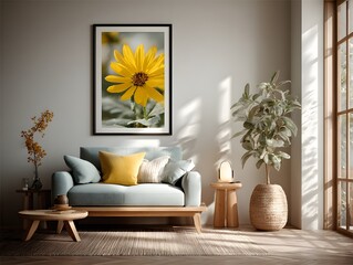 Bright and modern living room with natural decor